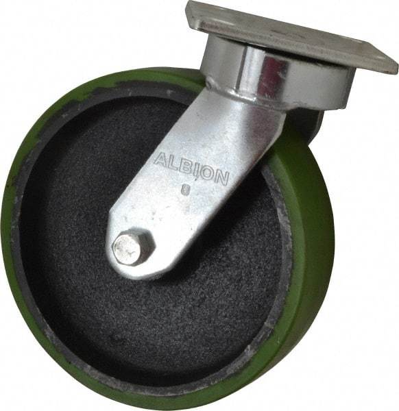 Albion - 8" Diam x 2" Wide x 9-1/2" OAH Top Plate Mount Swivel Caster - Polyurethane, 1,250 Lb Capacity, Precision Sealed Bearing, 4 x 4-1/2" Plate - USA Tool & Supply