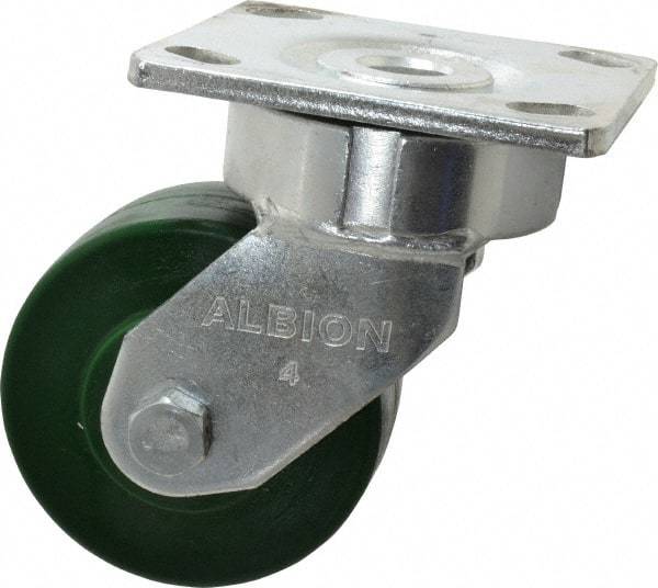 Albion - 4" Diam x 2" Wide x 5-5/8" OAH Top Plate Mount Swivel Caster - Polyurethane, 1,000 Lb Capacity, Precision Sealed Bearing, 4 x 4-1/2" Plate - USA Tool & Supply