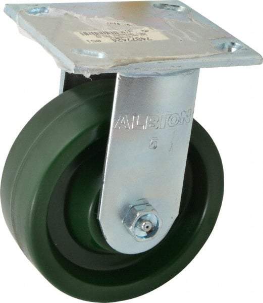 Albion - 5" Diam x 2" Wide x 6-1/2" OAH Top Plate Mount Rigid Caster - Polyurethane, 1,000 Lb Capacity, Roller Bearing, 4 x 4-1/2" Plate - USA Tool & Supply
