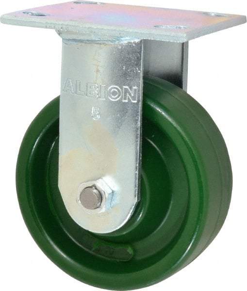 Albion - 5" Diam x 2" Wide x 6-1/2" OAH Top Plate Mount Rigid Caster - Polyurethane, 1,000 Lb Capacity, Precision Sealed Bearing, 4 x 4-1/2" Plate - USA Tool & Supply