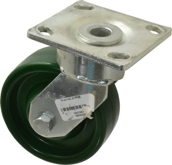 Albion - 5" Diam x 2" Wide x 6-1/2" OAH Top Plate Mount Swivel Caster - Polyurethane, 1,000 Lb Capacity, Precision Sealed Bearing, 4 x 4-1/2" Plate - USA Tool & Supply
