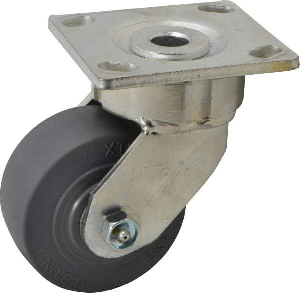 Albion - 4" Diam x 2" Wide x 5-5/8" OAH Top Plate Mount Swivel Caster - Soft Rubber, 350 Lb Capacity, Roller Bearing, 4 x 4-1/2" Plate - USA Tool & Supply