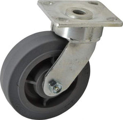 Albion - 6" Diam x 2" Wide x 7-1/2" OAH Top Plate Mount Swivel Caster - Soft Rubber, 600 Lb Capacity, Roller Bearing, 4 x 4-1/2" Plate - USA Tool & Supply