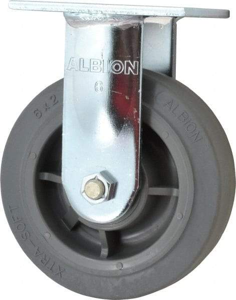 Albion - 6" Diam x 2" Wide x 7-1/2" OAH Top Plate Mount Rigid Caster - Soft Rubber, 600 Lb Capacity, Precision Sealed Bearing, 4 x 4-1/2" Plate - USA Tool & Supply