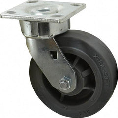Albion - 6" Diam x 2" Wide x 7-1/2" OAH Top Plate Mount Swivel Caster - Soft Rubber, 600 Lb Capacity, Precision Sealed Bearing, 4 x 4-1/2" Plate - USA Tool & Supply