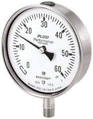Ashcroft - 2-1/2" Dial, 1/4 Thread, 0-1,000 Scale Range, Pressure Gauge - Lower Connection Mount, Accurate to 3-2-3% of Scale - USA Tool & Supply
