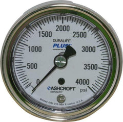 Ashcroft - 2-1/2" Dial, 1/4 Thread, 0-4,000 Scale Range, Pressure Gauge - Center Back Connection Mount, Accurate to 1% of Scale - USA Tool & Supply