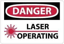 NMC - "Danger - Laser Operating", 10" Long x 14" Wide, Pressure-Sensitive Vinyl Safety Sign - Rectangle, 0.004" Thick, Use for Accident Prevention - USA Tool & Supply