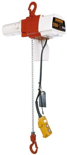 Harrington Hoist - 1/8 Ton Capacity, 26/10 FPM Lift Speed, Hook Mounted Hoist - 10' Max Lift, 12-1/4" Min Headroom, 1 Chain - USA Tool & Supply