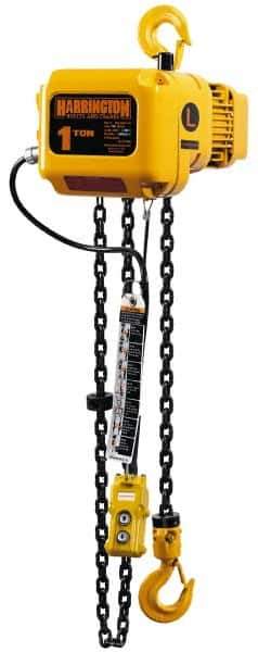 Harrington Hoist - 1/4 Ton Capacity, 39 FPM Lift Speed, Hook Mounted Hoist - 10' Max Lift, 13.8" Min Headroom, 1 Chain - USA Tool & Supply
