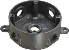 Thomas & Betts - 1 Gang, (5) 1/2" Knockouts, Aluminum Round Outlet Box - 2-7/16" Overall Height x 4-1/8" Overall Width x 1-5/8" Overall Depth, Weather Resistant - USA Tool & Supply