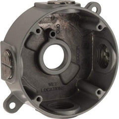Thomas & Betts - 1 Gang, (5) 3/4" Knockouts, Aluminum Round Outlet Box - 2-7/16" Overall Height x 4-1/8" Overall Width x 1-5/8" Overall Depth, Weather Resistant - USA Tool & Supply