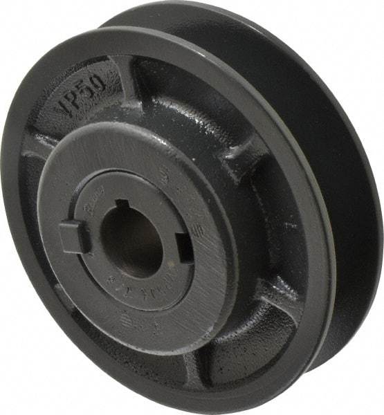 Browning - 7/8" Inside Diam x 4-3/4" Outside Diam, 1 Groove, Variable Pitched Sheave - Belt Sections 3L, 4L, A, 5L & B, 2-5/32" Sheave Thickness, 11/16 to 1-1/16" Face Width - USA Tool & Supply