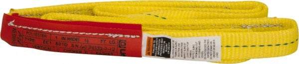 Lift-All - 4' Long x 1" Wide, 1,600 Lb Vertical Capacity, 1 Ply, Polyester Web Sling - 1,250 Lb Choker Capacity, Yellow, with Web Sling for Lifting - USA Tool & Supply