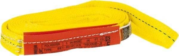 Lift-All - 14' Long x 1" Wide, 1,600 Lb Vertical Capacity, 1 Ply, Polyester Web Sling - 1,250 Lb Choker Capacity, Yellow - USA Tool & Supply
