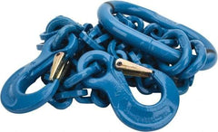 Pewag - 5' Long, 18,400 Lb Basket Capacity, 10,600 Lb Vertical Capacity, 2 Ply, Alloy Steel Web Sling - 10,600 Lb Choker Capacity, DOS Chain Sling, 3/8" Diam Chain, Blue, with 2 Grab Hooks & Master Link - USA Tool & Supply