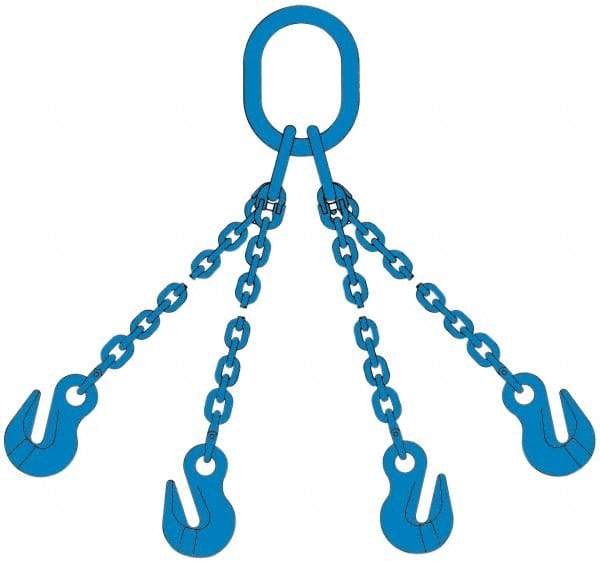 Pewag - 5' Long, 46,500 Lb Basket Capacity, 17,900 Lb Vertical Capacity, 4 Ply, Alloy Steel Web Sling - 17,900 Lb Choker Capacity, QOG Chain Sling, 1/2" Diam Chain, Blue, with 4 Grab Hooks & Master Link - USA Tool & Supply