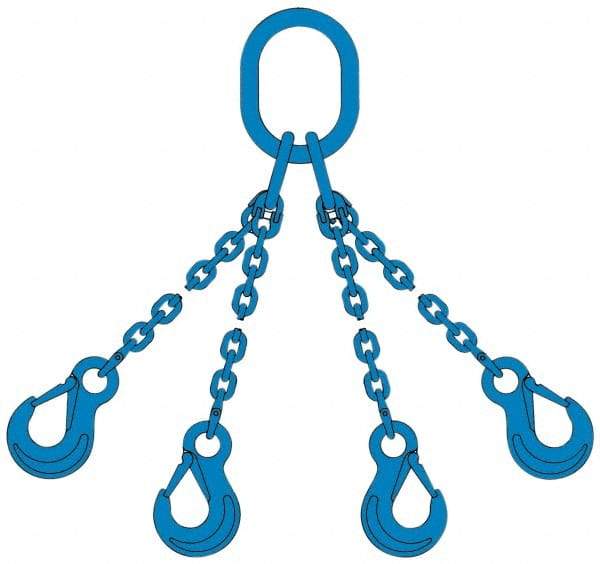 Pewag - 10' Long, 27,500 Lb Basket Capacity, 10,600 Lb Vertical Capacity, 4 Ply, Alloy Steel Web Sling - 10,600 Lb Choker Capacity, QOS Chain Sling, 3/8" Diam Chain, Blue, with 4 Sling Hooks & Master Link - USA Tool & Supply
