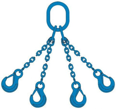 Pewag - 10' Long, 27,500 Lb Basket Capacity, 10,600 Lb Vertical Capacity, 4 Ply, Alloy Steel Web Sling - 10,600 Lb Choker Capacity, QOS Chain Sling, 3/8" Diam Chain, Blue, with 4 Sling Hooks & Master Link - USA Tool & Supply