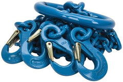Pewag - 5' Long, 27,500 Lb Basket Capacity, 10,600 Lb Vertical Capacity, 4 Ply, Alloy Steel Web Sling - 10,600 Lb Choker Capacity, QOS Chain Sling, 3/8" Diam Chain, Blue, with 4 Sling Hooks & Master Link - USA Tool & Supply