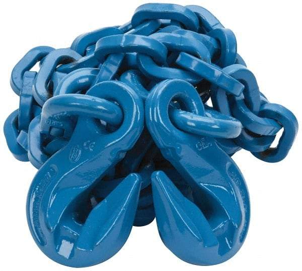 Pewag - 10' Long, 10,600 Lb Basket Capacity, 10,600 Lb Vertical Capacity, 1 Ply, Alloy Steel Web Sling - 10,600 Lb Choker Capacity, SGG Chain Sling, 3/8" Diam Chain, Blue, with 1 Grab Hook on Each End - USA Tool & Supply
