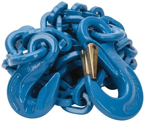 Pewag - 10' Long, 10,600 Lb Basket Capacity, 10,600 Lb Vertical Capacity, 1 Ply, Alloy Steel Web Sling - 10,600 Lb Choker Capacity, SSG Chain Sling, 3/8" Diam Chain, Blue, with Grab Hook & Sling Hook - USA Tool & Supply