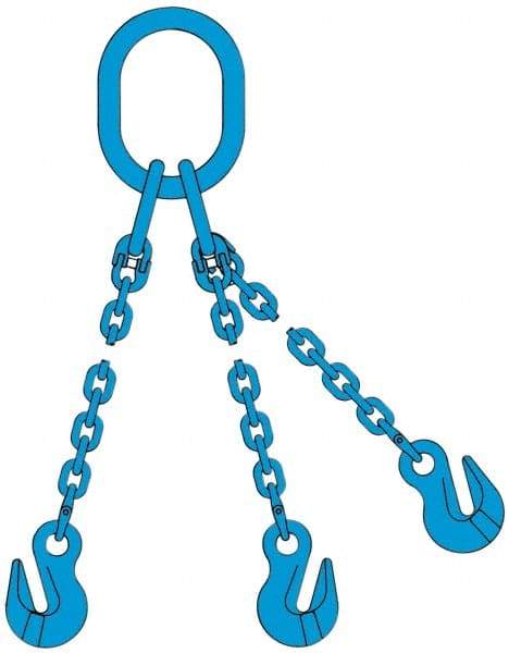Pewag - 10' Long, 27,500 Lb Basket Capacity, 10,600 Lb Vertical Capacity, 3 Ply, Alloy Steel Web Sling - 10,600 Lb Choker Capacity, TOG Chain Sling, 3/8" Diam Chain, Blue, with 3 Grab Hooks & Master Link - USA Tool & Supply
