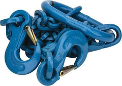 Pewag - 5' Long, 31,000 Lb Basket Capacity, 17,900 Lb Vertical Capacity, 2 Ply, Alloy Steel Web Sling - 17,900 Lb Choker Capacity, DOS Chain Sling, 1/2" Diam Chain, Blue, with 2 Grab Hooks & Master Link - USA Tool & Supply