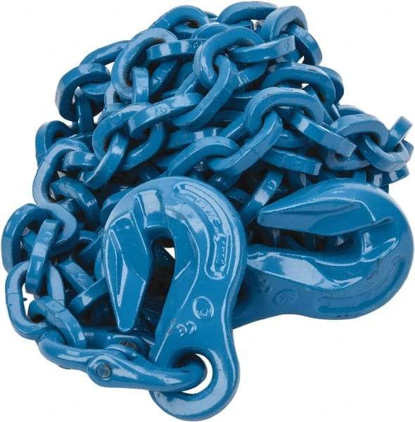Pewag - 10' Long, 5,200 Lb Basket Capacity, 5,200 Lb Vertical Capacity, 1 Ply, Alloy Steel Web Sling - 4,500 Lb Choker Capacity, SGG Chain Sling, 9/32" Diam Chain, Blue, with 1 Grab Hook on Each End - USA Tool & Supply