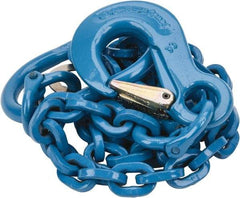 Pewag - 5' Long, 5,200 Lb Basket Capacity, 5,200 Lb Vertical Capacity, 1 Ply, Alloy Steel Web Sling - 4,500 Lb Choker Capacity, SOS Chain Sling, 9/32" Diam Chain, Blue, with Sling Hook & Master Link - USA Tool & Supply