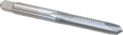 Made in USA - M6x1.00 Metric Coarse, 2 Flute, Chrome Finish, High Speed Steel Spiral Point Tap - Plug Chamfer, Right Hand Thread, 2-1/2" OAL, 1" Thread Length, 0.255" Shank Diam - Exact Industrial Supply