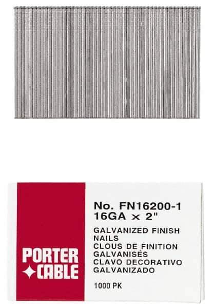 Porter-Cable - 16 Gauge 1-1/2" Long Finishing Nails for Power Nailers - Grade 2 Steel, Galvanized Finish, Smooth Shank, Straight Stick Collation, Chisel Point - USA Tool & Supply