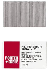 Porter-Cable - 16 Gauge 2" Long Finishing Nails for Power Nailers - Grade 2 Steel, Galvanized Finish, Smooth Shank, Straight Stick Collation, Chisel Point - USA Tool & Supply