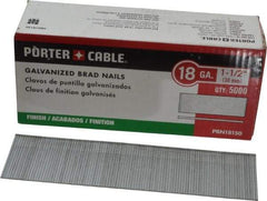 Porter-Cable - 18 Gauge 1-1/2" Long Brad Nails for Power Nailers - Grade 2 Steel, Galvanized Finish, Smooth Shank, Straight Stick Collation, Brad Head, Chisel Point - USA Tool & Supply