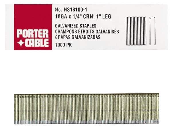 Porter-Cable - 1-1/4" Long x 1/4" Wide, 18 Gauge Narrow Crown Construction Staple - Grade 2 Steel, Galvanized Finish - USA Tool & Supply