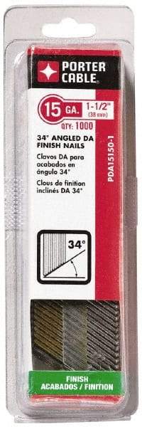 Porter-Cable - 15 Gauge 1-1/2" Long Finishing Nails for Power Nailers - Grade 2 Steel, Bright Finish, Angled Stick Collation, Chisel Point - USA Tool & Supply