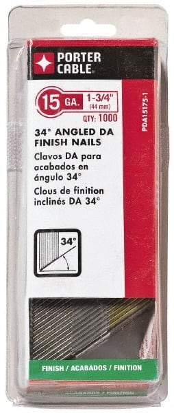 Porter-Cable - 18 Gauge 1-3/4" Long Finishing Nails for Power Nailers - Grade 2 Steel, Bright Finish, Angled Stick Collation, Chisel Point - USA Tool & Supply