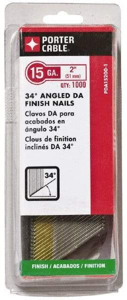 Porter-Cable - 15 Gauge 2" Long Finishing Nails for Power Nailers - Grade 2 Steel, Bright Finish, Angled Stick Collation, Chisel Point - USA Tool & Supply