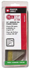 Porter-Cable - 15 Gauge 2-1/2" Long Finishing Nails for Power Nailers - Grade 2 Steel, Bright Finish, Angled Stick Collation, Chisel Point - USA Tool & Supply