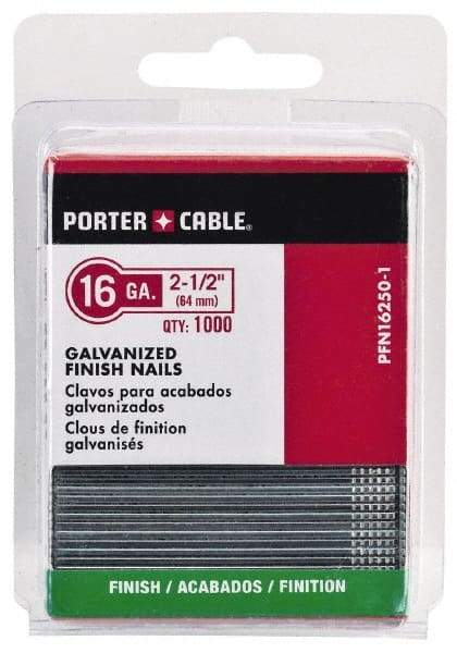 Porter-Cable - 16 Gauge 1-1/4" Long Finishing Nails for Power Nailers - Grade 2 Steel, Galvanized Finish, Straight Stick Collation, Chisel Point - USA Tool & Supply