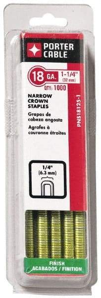 Porter-Cable - 7/8" Long x 1/4" Wide, 18 Gauge Narrow Crown Construction Staple - Grade 2 Steel, Galvanized Finish - USA Tool & Supply