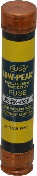 Cooper Bussmann - 300 VDC, 600 VAC, 45 Amp, Time Delay General Purpose Fuse - Fuse Holder Mount, 5-1/2" OAL, 100 at DC, 300 at AC (RMS) kA Rating, 1-1/16" Diam - USA Tool & Supply