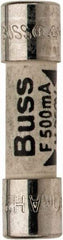 Cooper Bussmann - 250 VAC, 32 VDC, 0.5 Amp, Fast-Acting Miniature Ceramic Fuse - 20mm OAL, 5mm Diam - USA Tool & Supply