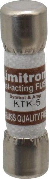 Cooper Bussmann - 600 VAC, 5 Amp, Fast-Acting General Purpose Fuse - Fuse Holder Mount, 1-1/2" OAL, 100 at AC kA Rating, 13/32" Diam - USA Tool & Supply