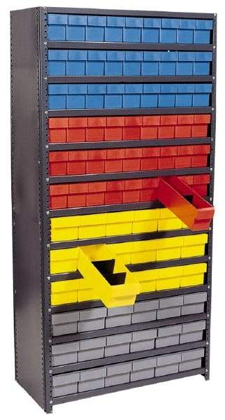 Quantum Storage - 72 Bin Closed Shelving System - 36 Inch Overall Width x 12 Inch Overall Depth x 75 Inch Overall Height, Yellow High Impact Polystyrene Bins - USA Tool & Supply
