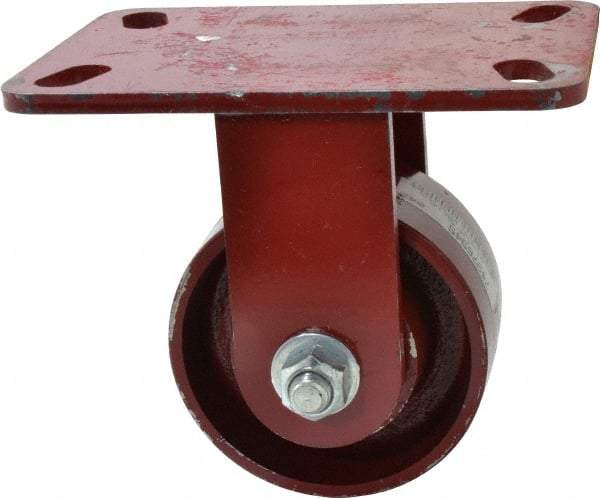 Hamilton - 4" Diam x 2" Wide x 5-5/8" OAH Top Plate Mount Rigid Caster - Cast Iron, 1,000 Lb Capacity, Roller Bearing, 4-1/2 x 6-1/2" Plate - USA Tool & Supply