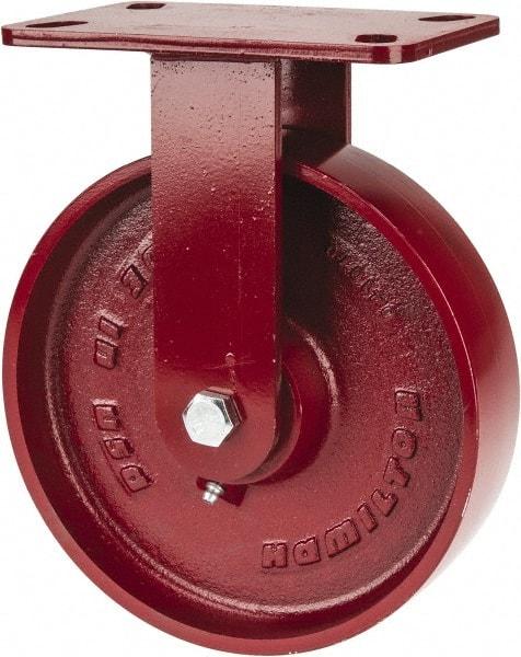 Hamilton - 8" Diam x 2" Wide x 9-3/4" OAH Top Plate Mount Rigid Caster - Cast Iron, 1,500 Lb Capacity, Roller Bearing, 4-1/2 x 6-1/2" Plate - USA Tool & Supply