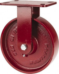 Hamilton - 8" Diam x 2" Wide x 9-3/4" OAH Top Plate Mount Rigid Caster - Cast Iron, 1,500 Lb Capacity, Roller Bearing, 4-1/2 x 6-1/2" Plate - USA Tool & Supply
