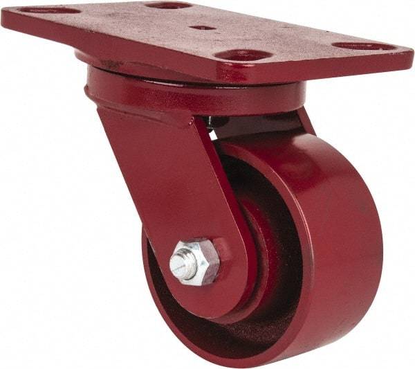 Hamilton - 4" Diam x 2" Wide x 5-5/8" OAH Top Plate Mount Swivel Caster - Cast Iron, 1,000 Lb Capacity, Roller Bearing, 4-1/2 x 6-1/2" Plate - USA Tool & Supply