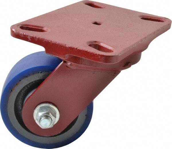 Hamilton - 4" Diam x 2" Wide x 5-5/8" OAH Top Plate Mount Swivel Caster - Polyurethane, 600 Lb Capacity, Precision Sealed Bearing, 4-1/2 x 6-1/2" Plate - USA Tool & Supply